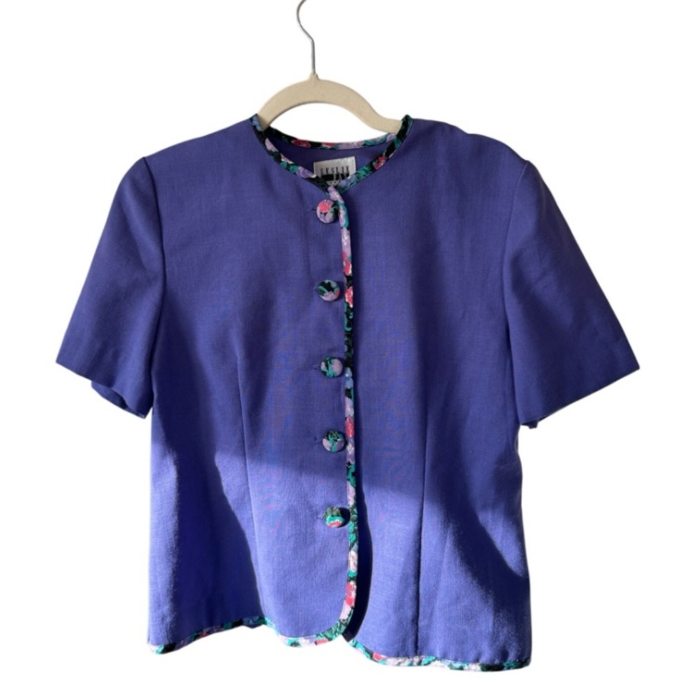 Vintage Leslie Fay 80s 90s Grannycore Retro Purple  Floral Trim Button Up - 8P